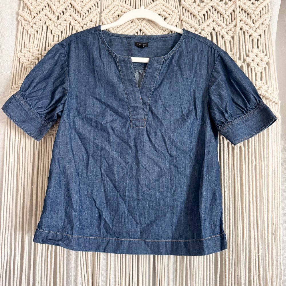 Talbots Elbow Sleeve Denim Popover Top Size XS EUC